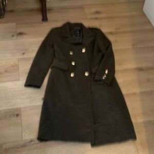Women’s Double-Breasted Olive Green Wool Coat